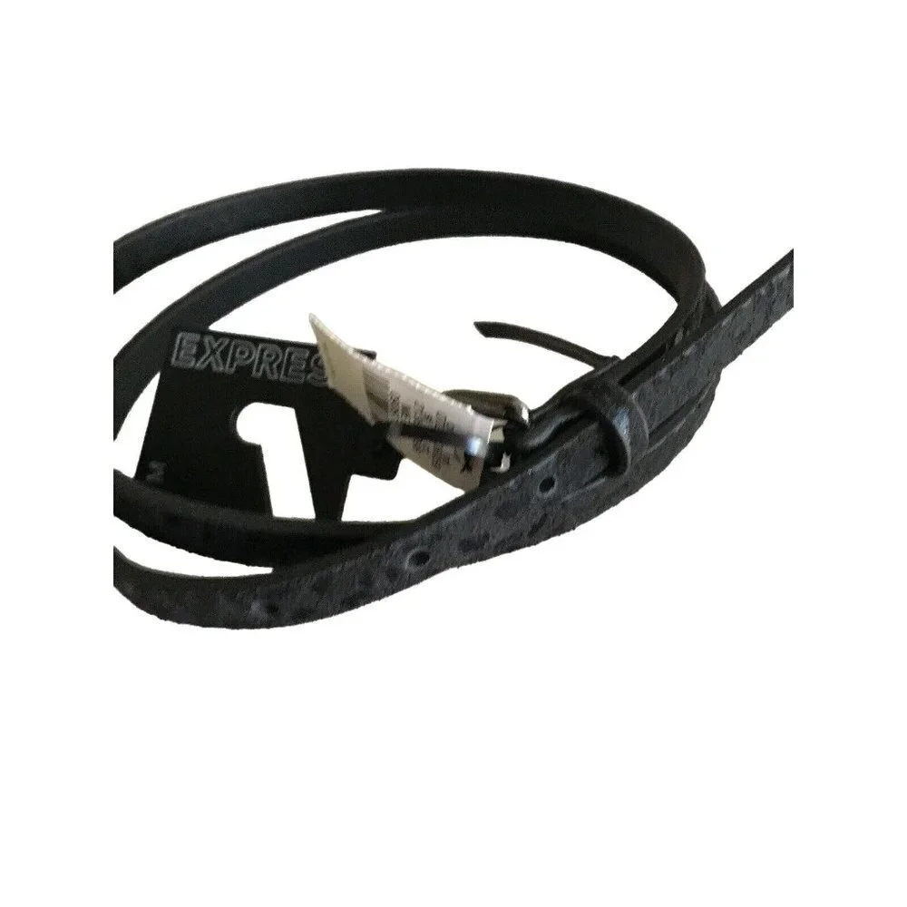Express Belt‎ Black Metallic Animal Print Skinny Textured Faux Leather Medium